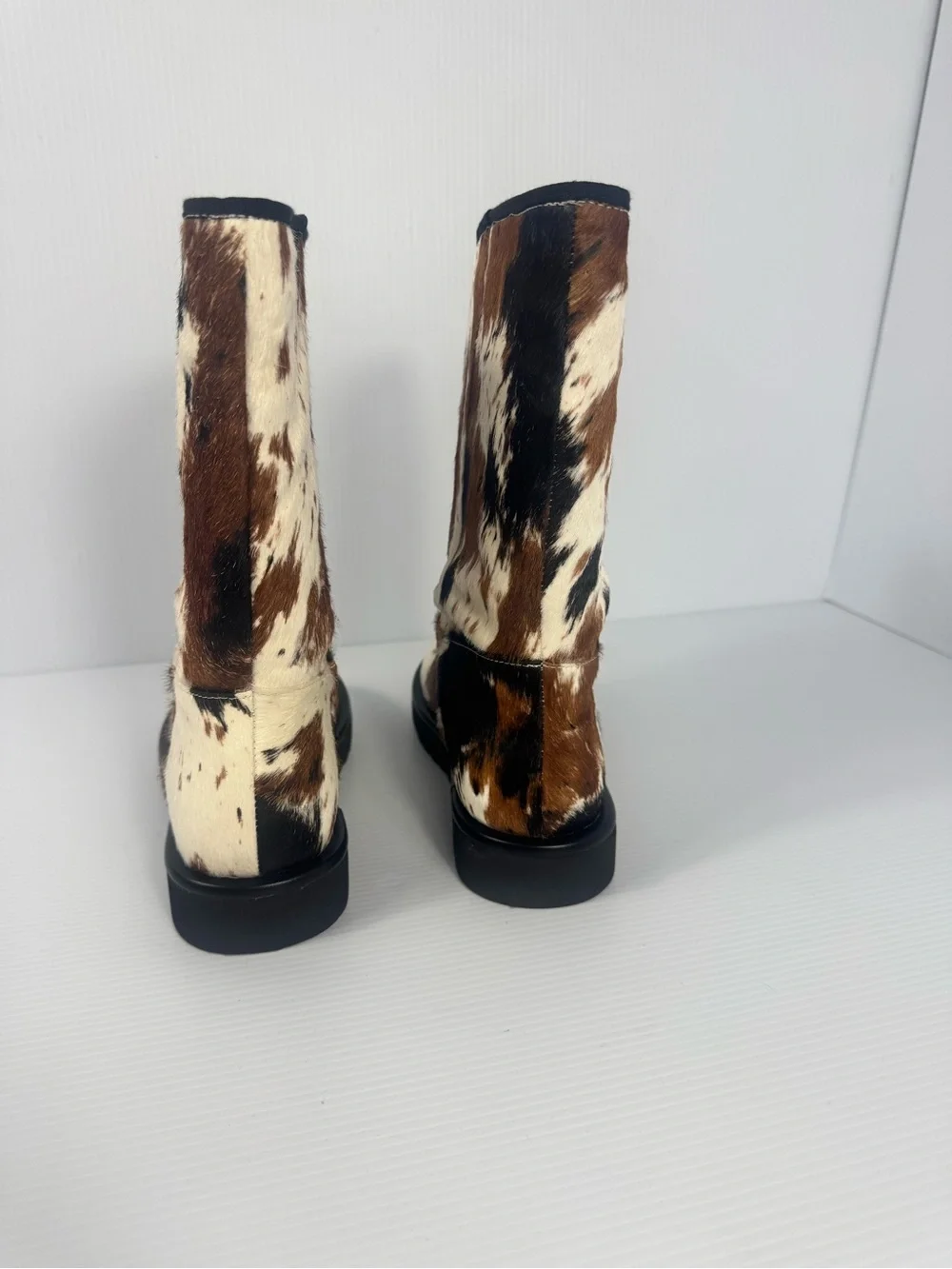 Cowhide Mid-Calf Fur Boot - Brown & Cream